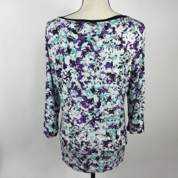 Laura Ashley Knit Top Women Large Stretch 1/4 snap 3/4 Sleeve Multi-color - Picture 4 of 8